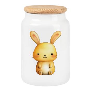 Petit Lapin Doux – Illustration Bébé Mignonne - Boîte à biscuits avec couvercle en bois - blanc - Devant