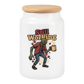 Still Working Zombie Coffee - Cookie Jar with Wooden Lid - white - Front