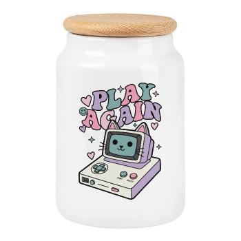 Play Again Katze Retro - Keksdose mit Holzdeckel - Weiß - Vorne
