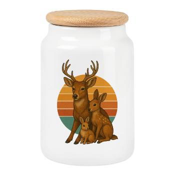 Famille de cerfs avec un lapin - Boîte à biscuits avec couvercle en bois - blanc - Devant