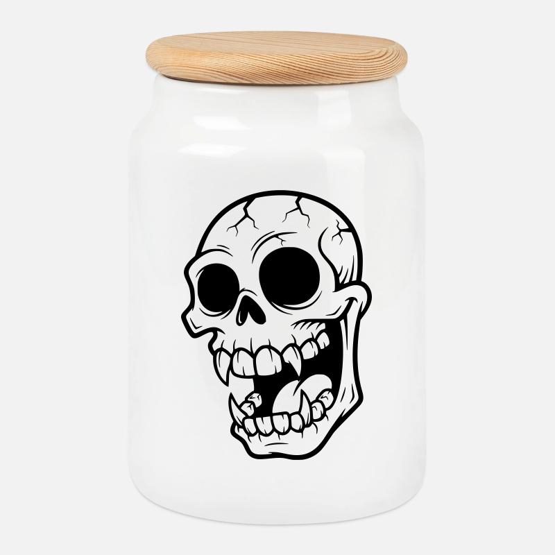 Mad Vampire Skull - Cookie Jar with Wooden Lid - white