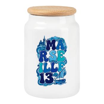 Marseille 13 Bouches du Rhône PACA Bonne Mère - Boîte à biscuits avec couvercle en bois - blanc - Devant