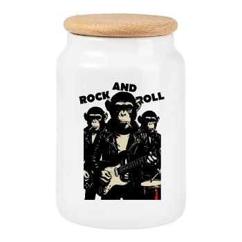Rock'n'Roll-Affenband - Keksdose mit Holzdeckel - Weiß - Vorne