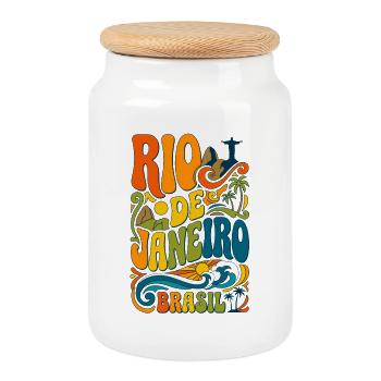 Rio De Janeiro Brasil - Vintage Travel - Cookie Jar with Wooden Lid - white - Front