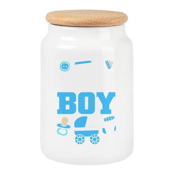 Gender Reveal Team Boy - Cookie Jar with Wooden Lid - white - Front