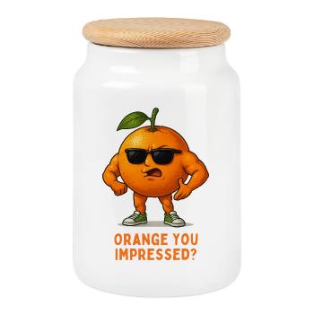 Orange avec lunettes de soleil – Punndesign - Boîte à biscuits avec couvercle en bois - blanc - Devant