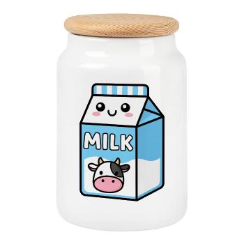 Vache en carton de lait - Boîte à biscuits avec couvercle en bois - blanc - Devant