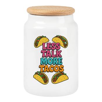Less Talk More Tacos - Cookie Jar with Wooden Lid - white - Front