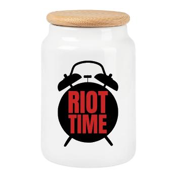 Riot Time – Mutiges rotes Textdesign - Keksdose mit Holzdeckel - Weiß - Vorne