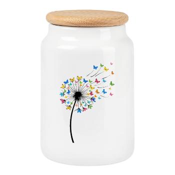 Pissenlits avec des papillons dans le vent - Boîte à biscuits avec couvercle en bois - blanc - Devant