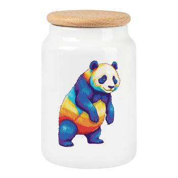 Colorful Panda Rainbow Pop Art Watercolor - Cookie Jar with Wooden Lid - white - Front