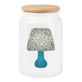 Abat-jour à volutes florales bleues - Boîte à biscuits avec couvercle en bois - blanc - Devant