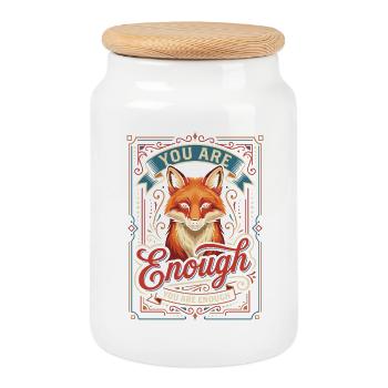 You Are Enough: Fox Vintage Art - Keksdose mit Holzdeckel - Weiß - Vorne