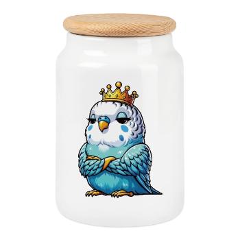Budgerigars Budgie Owners Budgies - Cookie Jar with Wooden Lid - white - Front