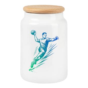 Handball motif that works immediately for men - Cookie Jar with Wooden Lid - white - Front