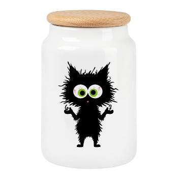 67 Mèmes Funny Cat Six Seven - Boîte à biscuits avec couvercle en bois - blanc - Devant