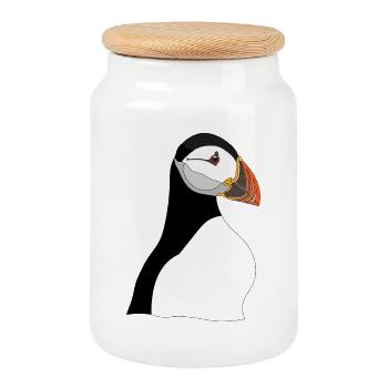 Puffin Head Print - Keksdose mit Holzdeckel - Weiß - Vorne