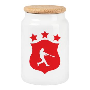 Baseball – Sport - Keksdose mit Holzdeckel - Weiß - Vorne