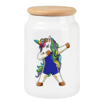 Dabbing Unicorn Swimmer Funny Summer Swimming - Cookie Jar with Wooden Lid - white - Front