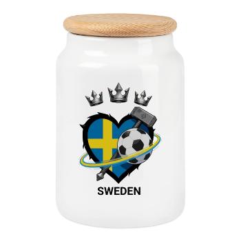 Sweden Football Hammer Heart Fan Design - Cookie Jar with Wooden Lid - white - Front