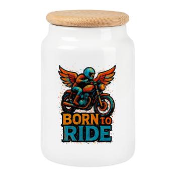 Born to Ride - Moto - Biker - Boîte à biscuits avec couvercle en bois - blanc - Devant