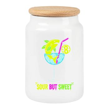 Sour But Sweet 8th Birthday Lemon Shark - Cookie Jar with Wooden Lid - white - Front