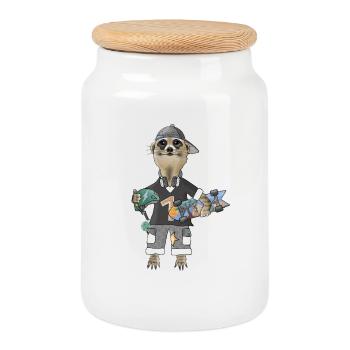 Savannen_Skater_Erdmaennchen - Cookie Jar with Wooden Lid - white - Front