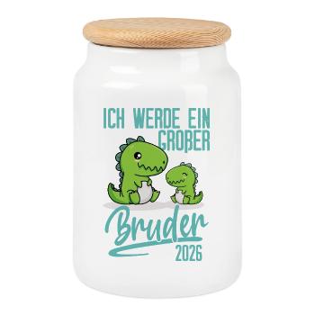 Je vais être un grand frère dino bébé 2026 - Boîte à biscuits avec couvercle en bois - blanc - Devant