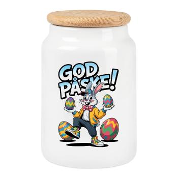 Easter bunny with colorful eggs - Cookie Jar with Wooden Lid - white - Front