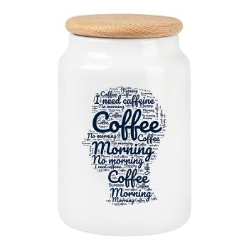 Le cœur du café : la typographie du matin - Boîte à biscuits avec couvercle en bois - blanc - Devant