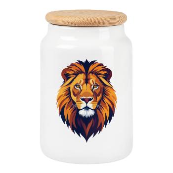 Illustration de la puissante tête de lion Motif de tête de lion - Boîte à biscuits avec couvercle en bois - blanc - Devant