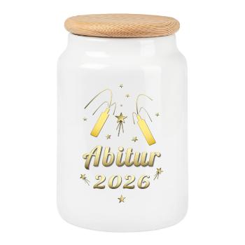 Abitur 2026 Goldglanz Design Abi 2026 Matura - Keksdose mit Holzdeckel - Weiß - Vorne
