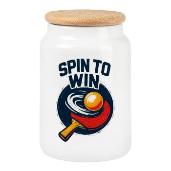 Spin to Win - Ping Pong - Boîte à biscuits avec couvercle en bois - blanc - Devant
