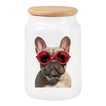 Französische Bulldogge Bouledogue français - Boîte à biscuits avec couvercle en bois - blanc - Devant