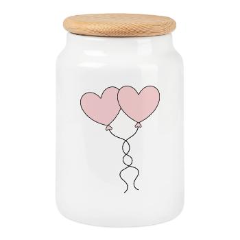 Valentines Pink Heart, Valentine's Day - Cookie Jar with Wooden Lid - white - Front