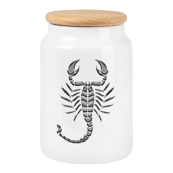 Skorpion-Metallchrom - Keksdose mit Holzdeckel - Weiß - Vorne