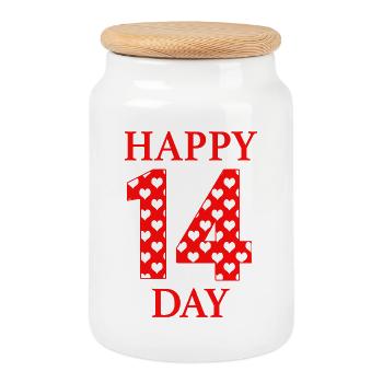 Happy 14 Day – Valentine Hearts Number Love Design - Keksdose mit Holzdeckel - Weiß - Vorne