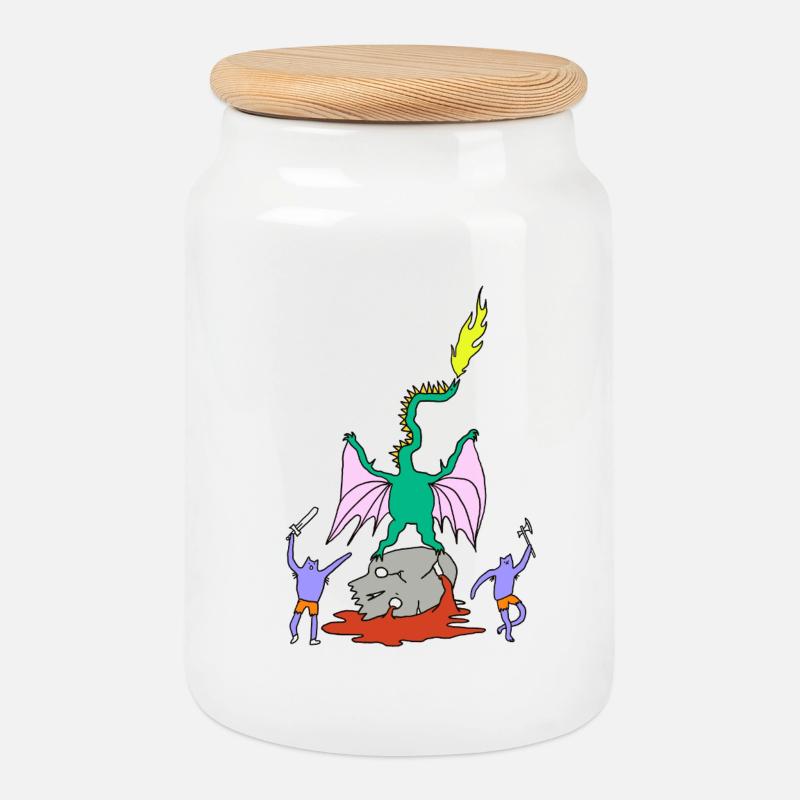 Dragon Fighter - Boîte à biscuits avec couvercle en bois - blanc