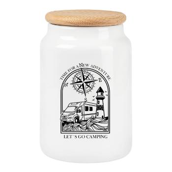 Conception de camping-cars - Boîte à biscuits avec couvercle en bois - blanc - Devant