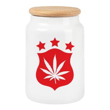Cannabis – Weed – Legalisierung - Keksdose mit Holzdeckel - Weiß - Vorne