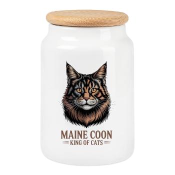 Maine Coon King of Cats – Majestätisches Katzengeschenk - Keksdose mit Holzdeckel - Weiß - Vorne