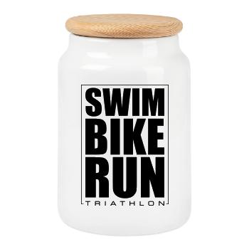 Triathlon Natation Course Cyclisme - Boîte à biscuits avec couvercle en bois - blanc - Devant