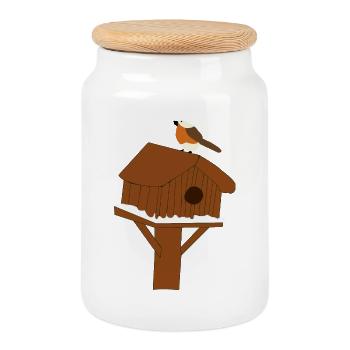 Birdhouse on the snowy floor - Cookie Jar with Wooden Lid - white - Front