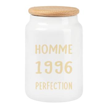 Born in 1996 – Coming close to perfection - Cookie Jar with Wooden Lid - white - Front