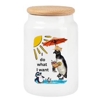 Je fais ce que je veux - Cocktail Pingouin - Boîte à biscuits avec couvercle en bois - blanc - Devant