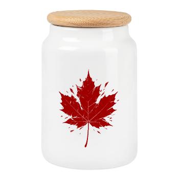 Red Maple Leaf Fragmented - Cookie Jar with Wooden Lid - white - Front
