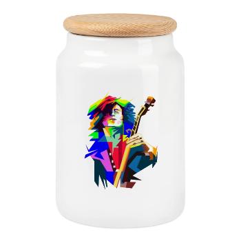 Rock'n'Roll-Gitarrist in Bühnen-Action-Pop-Kunst - Keksdose mit Holzdeckel - Weiß - Vorne