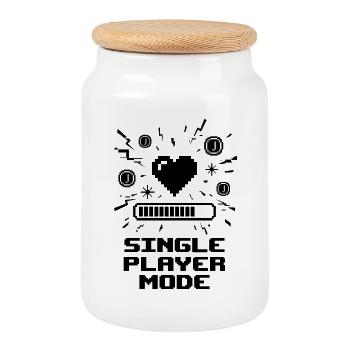 Single Player Mode Gamer Heart - Cookie Jar with Wooden Lid - white - Front