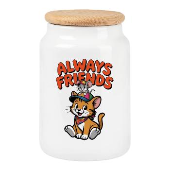 Toujours des amis chats souris - Boîte à biscuits avec couvercle en bois - blanc - Devant