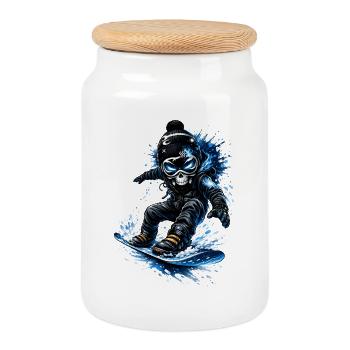 Snowboard Skull – coole Streetwear  - Keksdose mit Holzdeckel - Weiß - Vorne